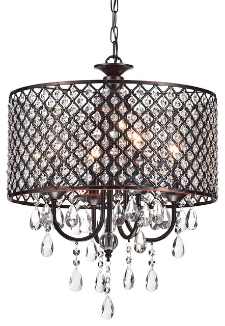 Marya 4 Light Oil Rubbed Bronze Round, Drum Ceiling Lights With Crystals