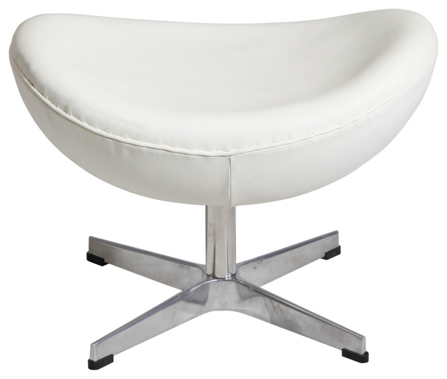 Mid Century Style Anilian Leather Egg Chair and Ottoman, White, Ottoman