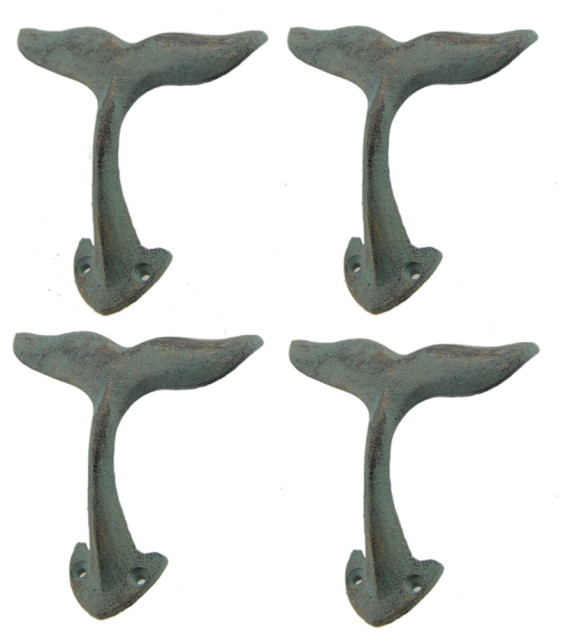 Metal Rustic Whitewashed Cast Iron Decorative Whale Hook 5/" Decorative Hook