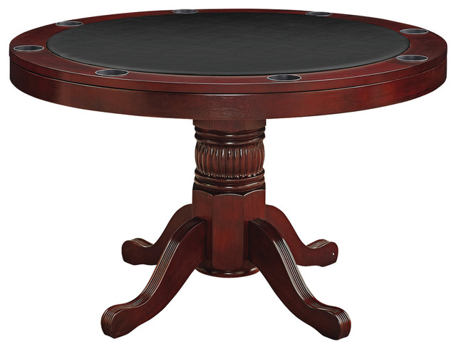 48" Solid Wood Round Game Table With Cup Holder - Traditional - Game ...