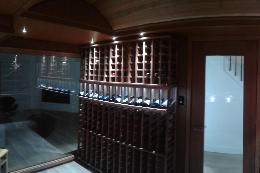 Transitional wine cellar in Toronto.
