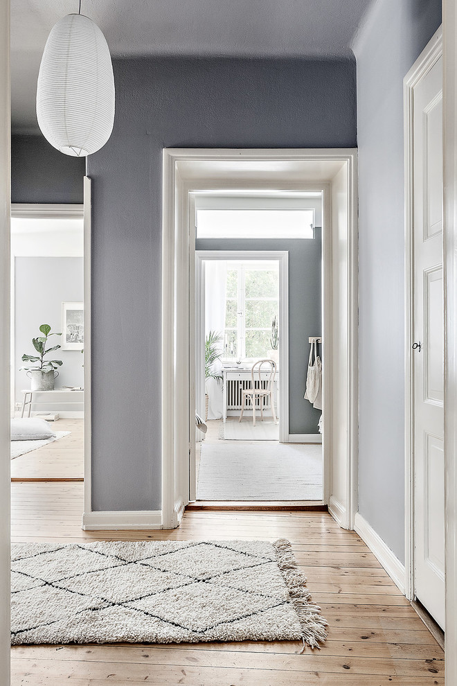 Inspiration for a scandinavian hallway in Stockholm with grey walls.
