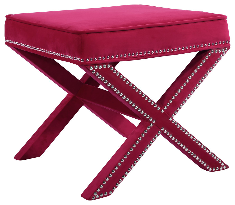 Nixon Velvet Upholstered Ottoman/Bench, Pink