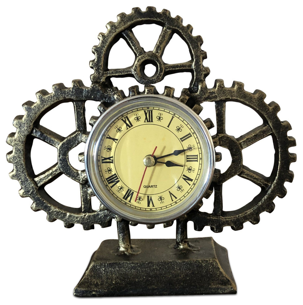 Steampunk Gear Desk Clock Table Clock Cast Iron Industrial Desk And
