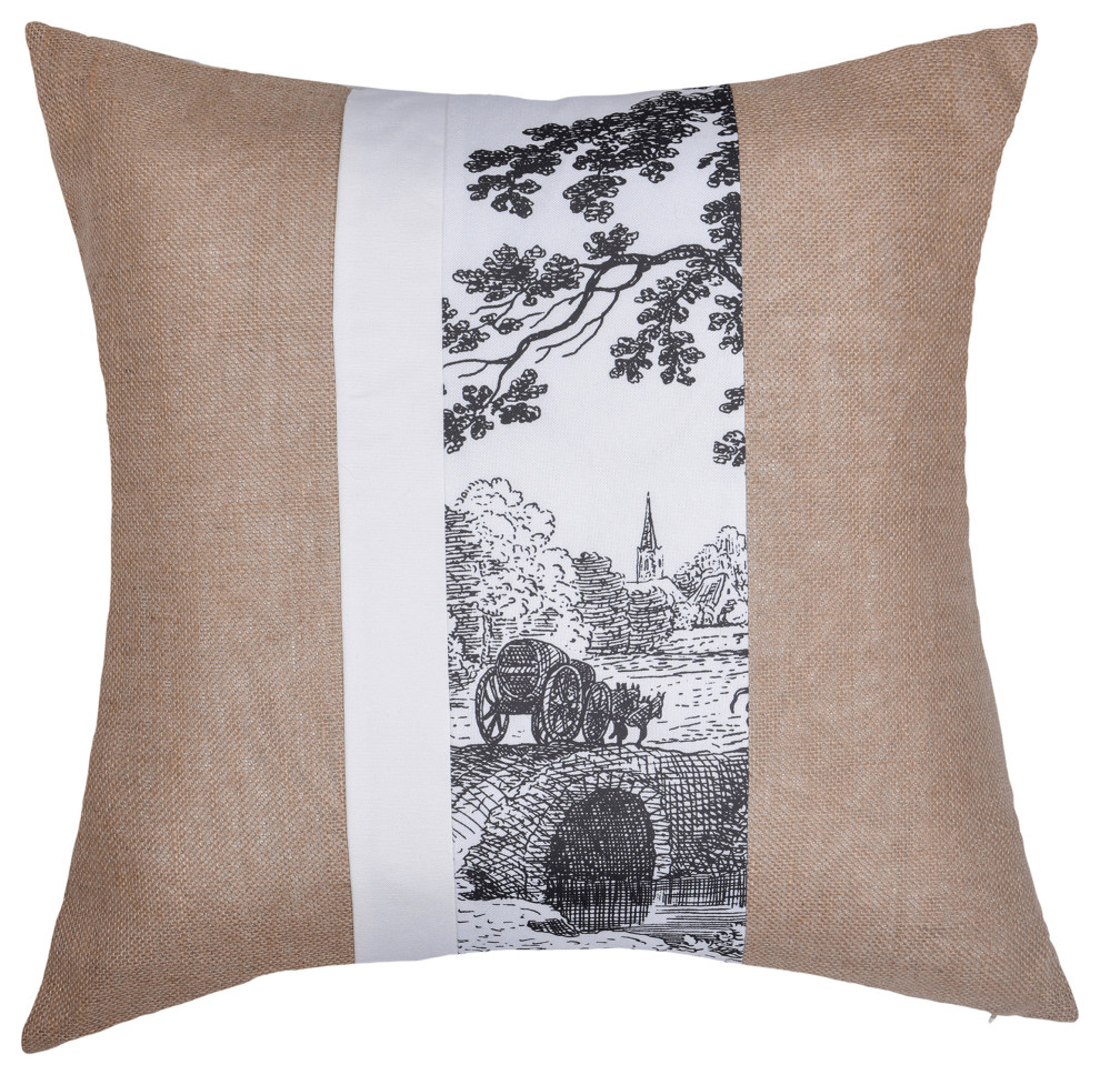 Dann Foley Cushion Jute, Cotton Canvas and Sat" Upholstery, Black and White