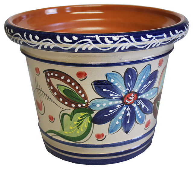 Spanish Flower Pot 13.25" , Palmera Planter Mediterranean Outdoor