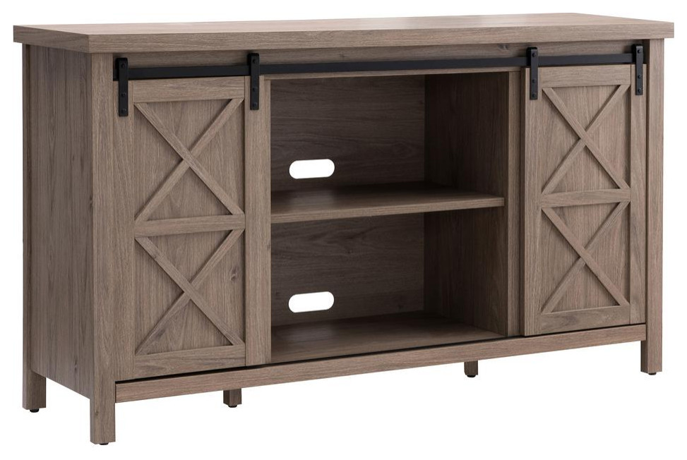 Elmwood Rectangular TV Stand for TV's up to 65 in Antiqued Gray Oak ...