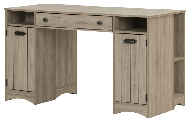 Craft Table With Storage In Rustic Oak Finish Transitional