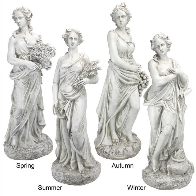 Set Of 4, Four Seasons Goddesses Small Statues Traditional Garden