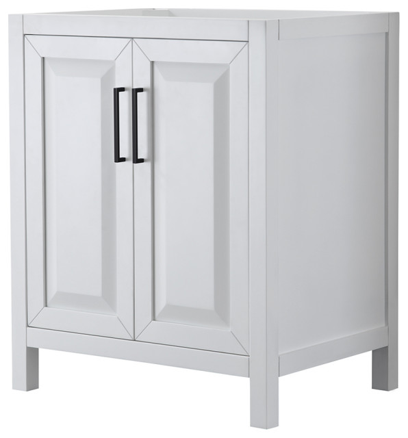 Daria 30" Single Vanity, White, No Top, No Sink, Matte Black Trim
