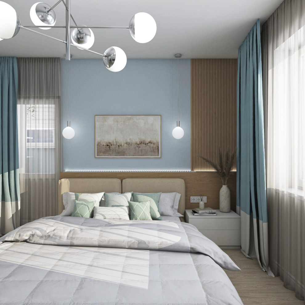 Дизайн современной однокомнатной квартиры в морских оттенках