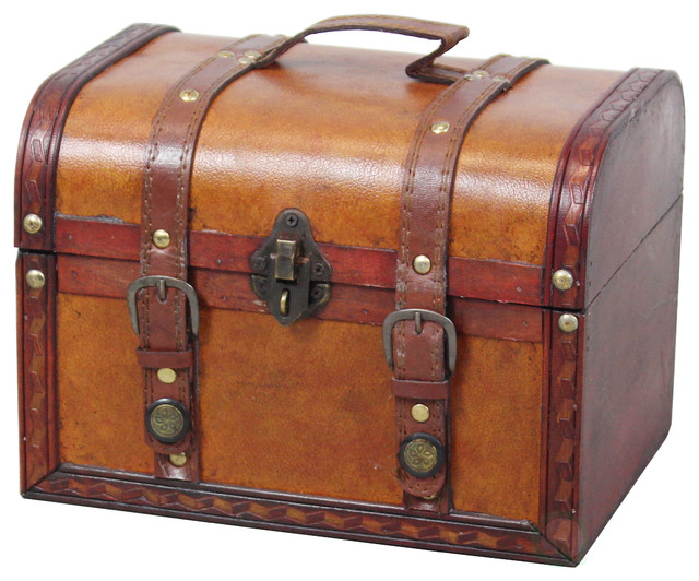 Decorative Wood Leather Treasure Box Small Trunk Chest Decorative Wood Leather Treasure Box Small Trunk Chest