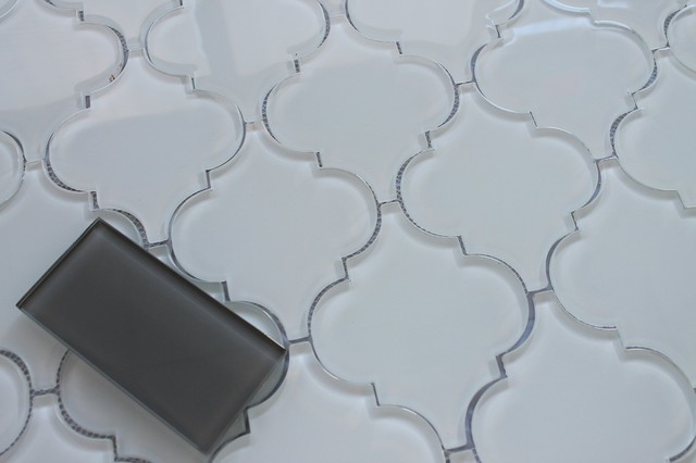 Snow White Arabesque Glass Mosaic Tile Mediterranean By Rocky Point - Arabesque Glass Tile Kitchen Backsplash Snow White Arabesque Glass Mosaic Tile Mediterranean By Rocky Point - Arabesque Glass Tile Kitchen Backsplash
