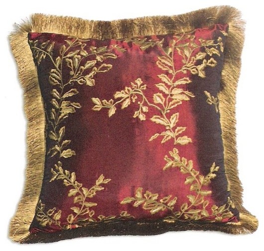 Veronica wine embroidery floral pattern print 20" x 20" throw pillow with brush