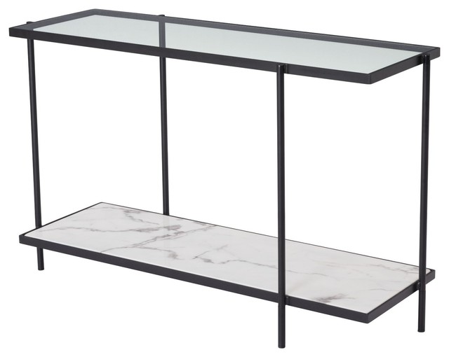 Modern Rack Entry Table Matte Black White Tempered Glass Faux