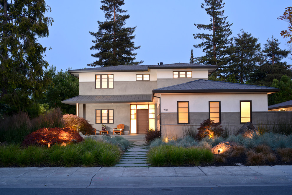 Photo of a contemporary two-storey beige exterior in San Francisco.
