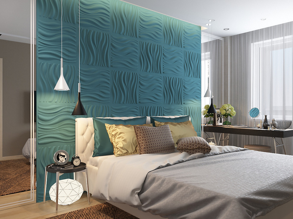 Спальня с бирюзовыми акцентами