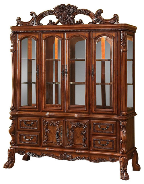 Medieve Antique Oak Finish Hutch and Buffet China Victorian