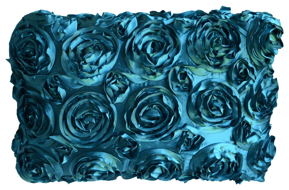Textured Rose Pillow, Turquoise, 18"x18", Without Insert
