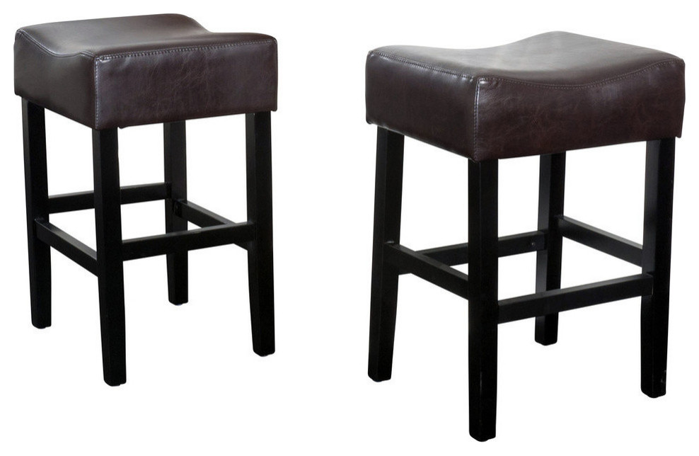 GDF Studio Adler Brown Leather Backless Counter Stools, Set of 2 Transitional Bar Stools And