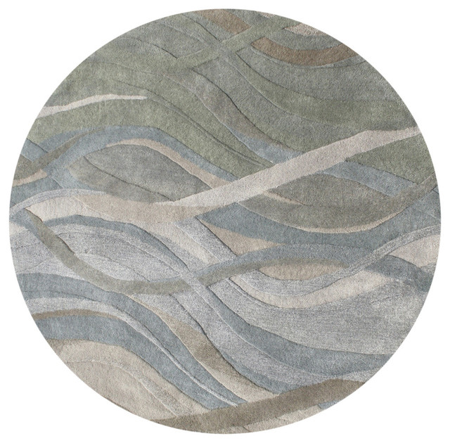 Abstract Waves Contemporary Rug, Silver-Gray, 8' Round