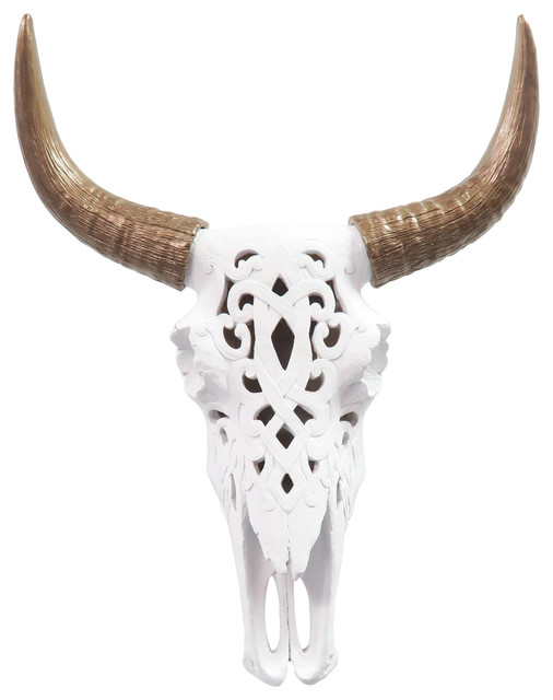 Faux Cow Skull Decorative Carved Bison Skull Wall Decor White And Bronze Southwestern Wall Sculptures By Near And Deer