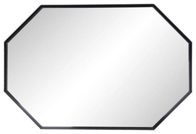 Stretched Octagon Mirror Black Metal Framed Wall Mirror 24
