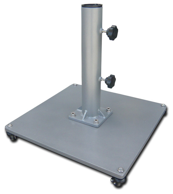 50 lb Low-Profile Steel Umbrella Stand With Wheels, Gray