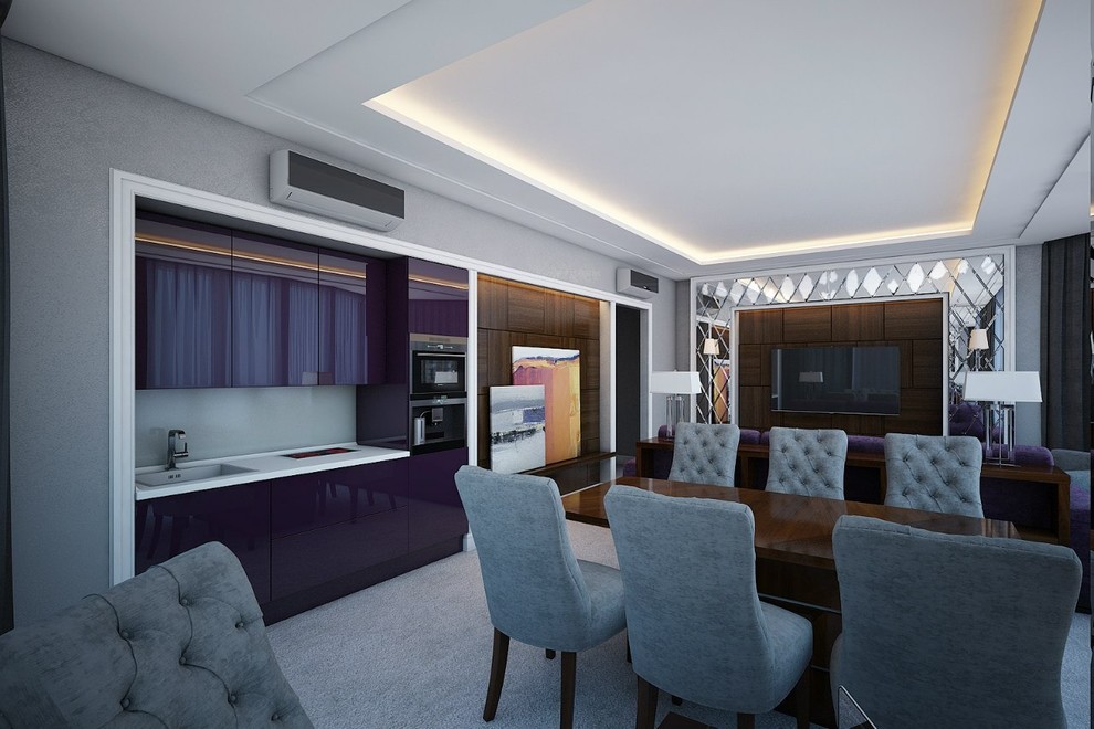 Гостиная совмещенная с кухней и столовой