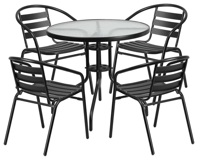 Flash Furniture 31 5 Round Glass Metal Table With 4 Black Metal Chairs