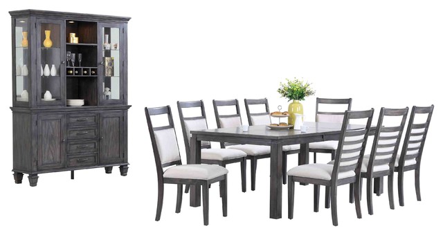 11 Pc Dining Set With China Cabinet In Weathered Gray Finish