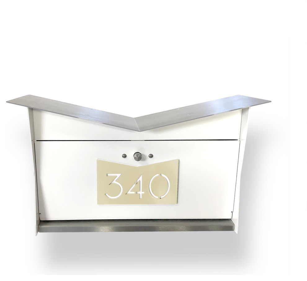 ButterFly Box Contemporary, Modern, WallMounted Mailbox in White and