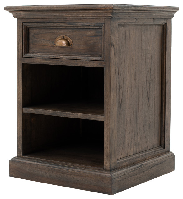 NovaSolo Halifax Mindi Wood Bedside Table With Shelves, Black Wash