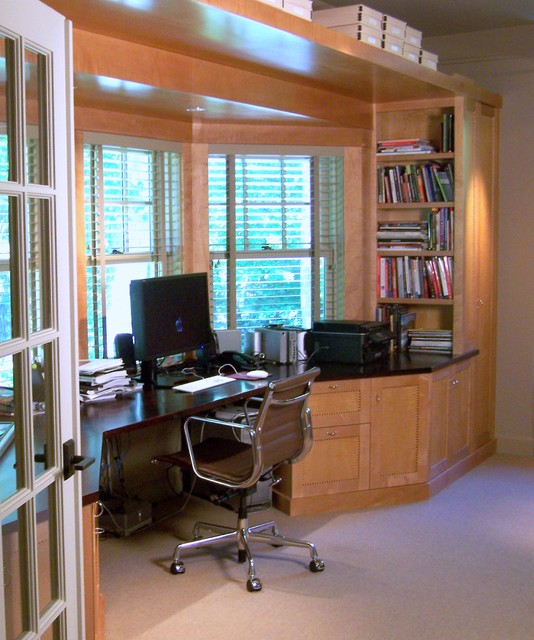 Built In Desk Soffit Window Trim And Bookcase Contemporary