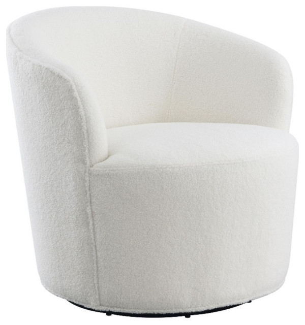 Pemberly Row Modern Fabric Upholstered Swivel Barrel Chair White ...