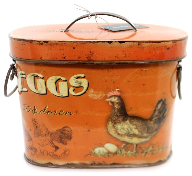 Home/Garden Tin Container With Rooster/Eggs Decorative Use Only De1939 Small