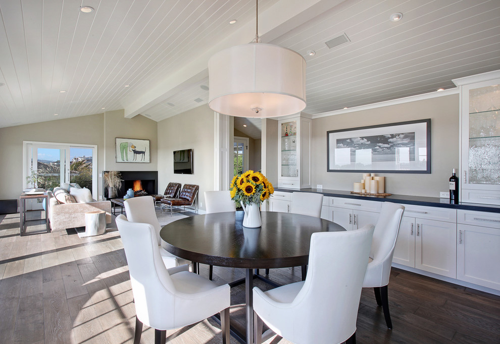 Transitional open plan dining in Orange County.