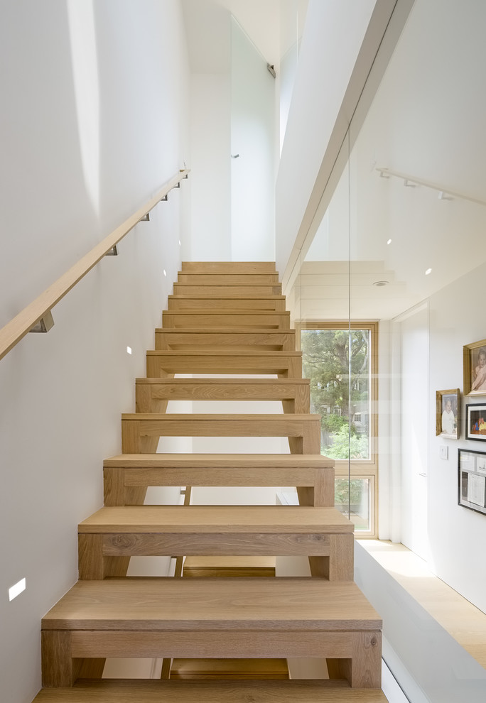Mid-sized modern wood straight staircase in San Francisco with open risers.