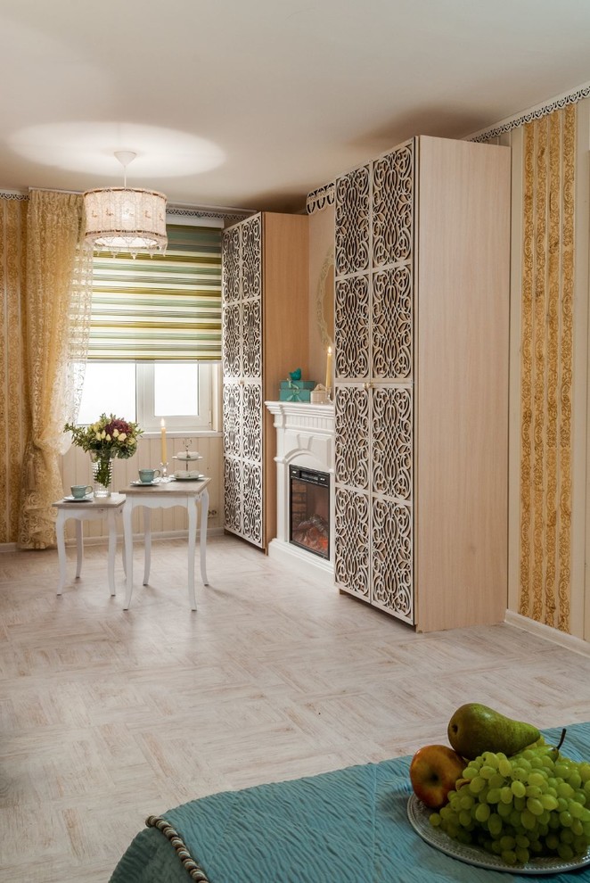 Traditional bedroom in Moscow with cork floors.