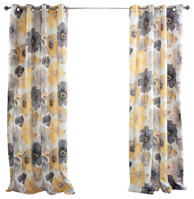 Leah Room Darkening Window Curtain Yellow Gray Set 52x84 Contemporary Curtains By Lush 8173