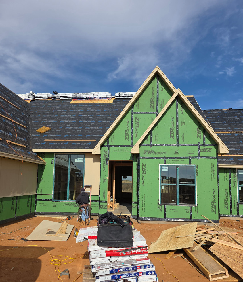 Shingles are stacked in & up