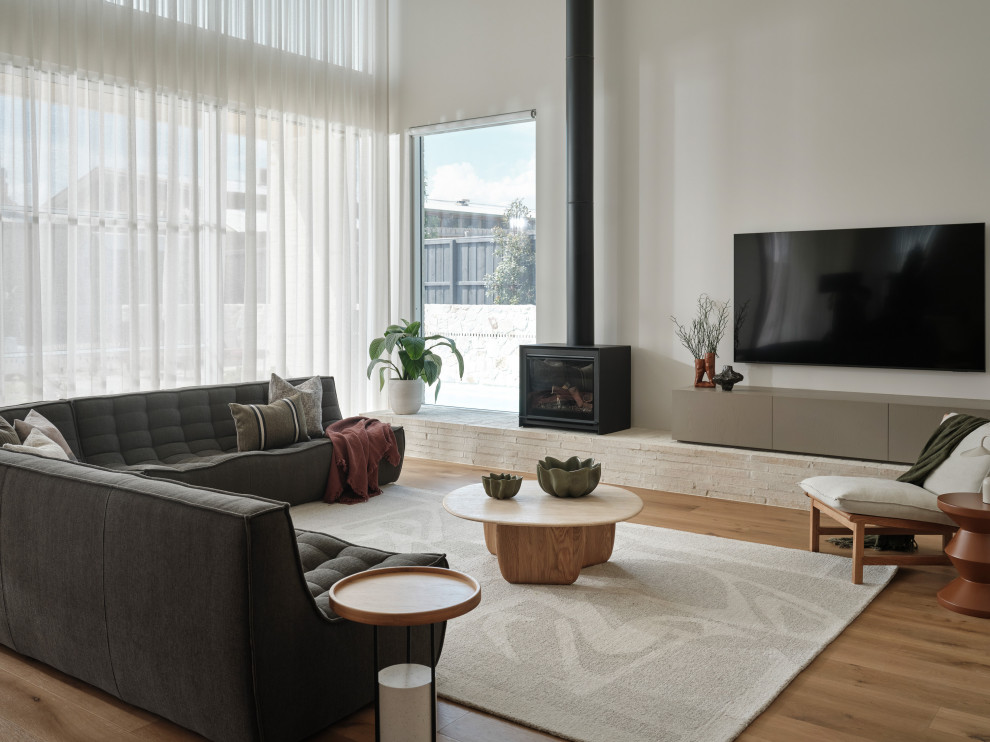Design ideas for a contemporary living room in Melbourne.