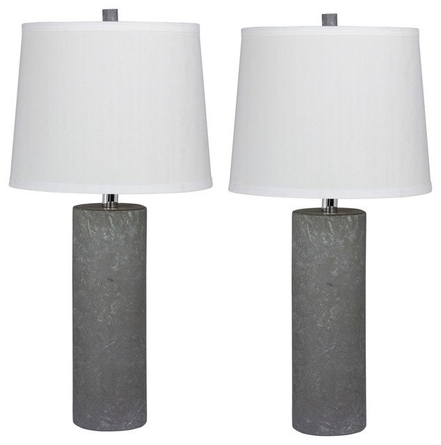 Fangio Lighting Set Of 2 26 Column Ceramic Table Lamps Gray
