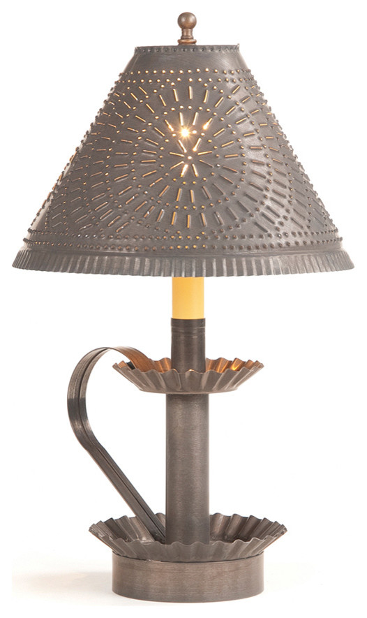 Plantation Candlestick Lamp With Chisel Shade, Blackened Tin