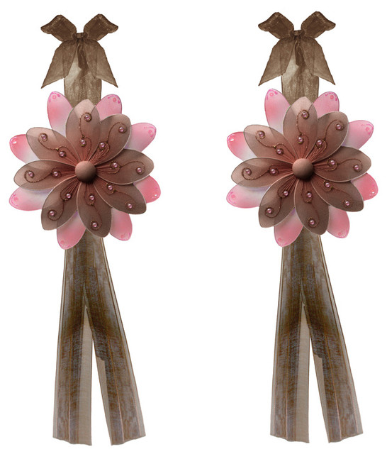 Flower Curtain Tie Backs Brown Pink Two Tone Tieback Pair Set