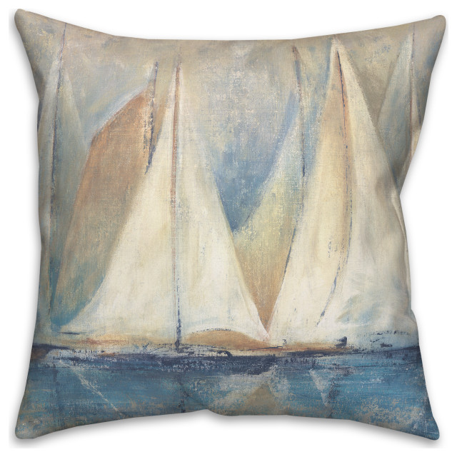 Light Sailboat Painting 18x18 Indoor/Outdoor Pillow
