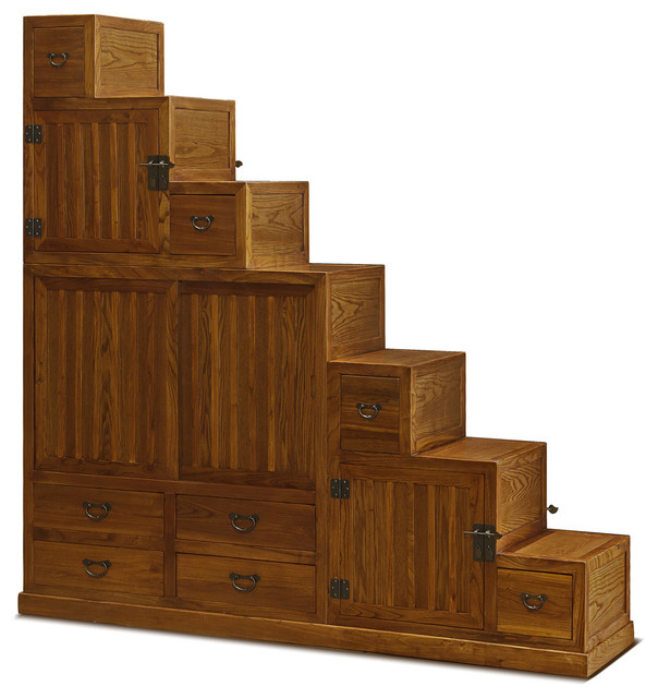 Japanese Style Step Tansu Chest, Natural
