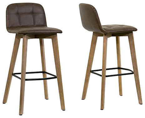 Glamour Home Aggie Dark Brown Faux Leather And Oak Bar Stools Set Of 2 Midcentury Bar Stools And Counter Stools By Ami Ventures Inc Houzz