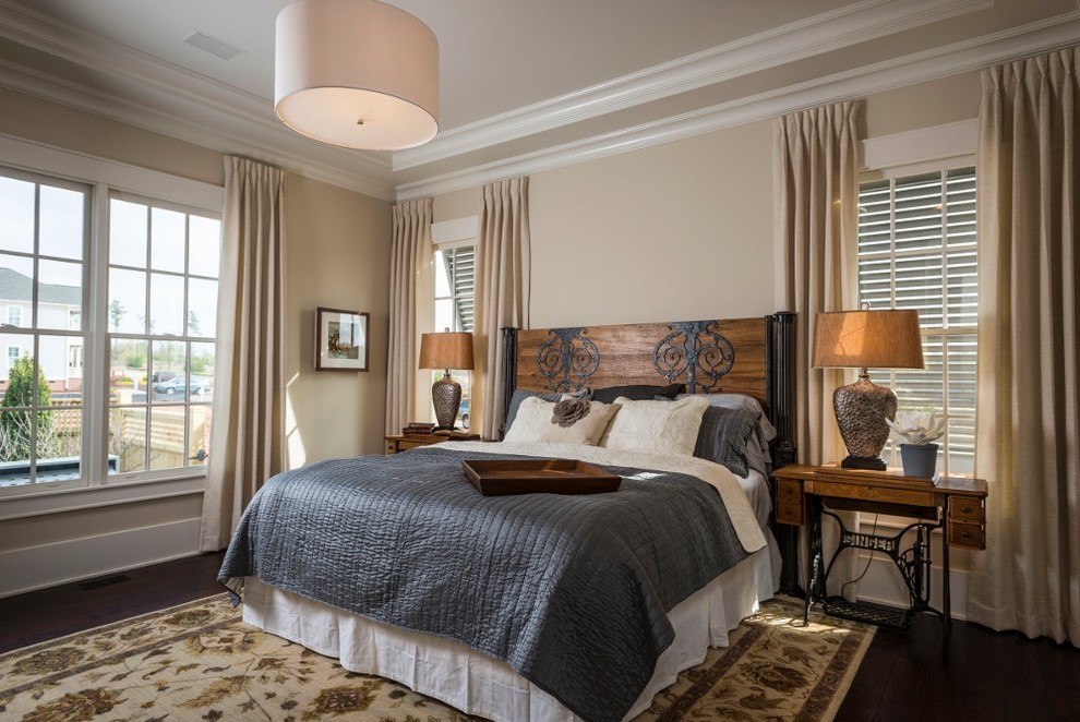 Design ideas for a traditional bedroom in Other with beige walls.