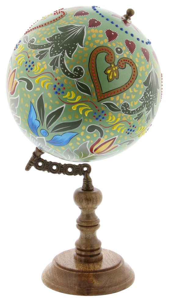 Traditional Resin and Wood Decorative Floral Globe